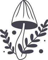 Celestial Magic Mushroom in Minimalist Doodle Style. Mystical Bohemian Mushroom. vector