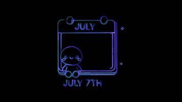 Glowing looping Tanabata day Calendar showing July 7th or August 7th in some regions. neon frame effect, black background. video