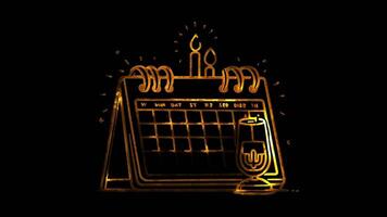 Glowing looping Rosh Hashanah day Calendar showing the proximity of Rosh Hashanah and Yom Kippur. shapes neon frame effect, black background. video