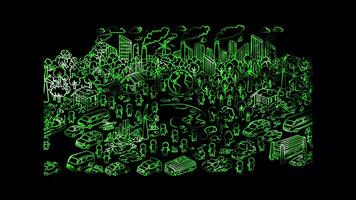 Glowing looping World Population Environmental degradation due to population growth. neon frame effect, black background. video