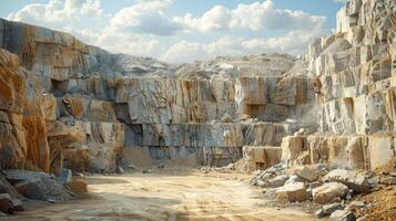 A vast quarry with rugged rock formations photo