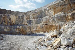 A vast quarry with rugged rock formations photo