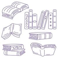 Set of sketches of book outlines. Back to school. Symbols of lines of bookstore, library. A bunch of silhouettes of books. Hand drawn scribbles of books Library, bookstore icons. vector
