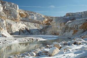 A vast quarry with rugged rock formations photo