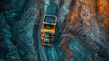 Machinery and infrastructure are visible, showcasing the industrial activity and scale of the coal mining operation. photo