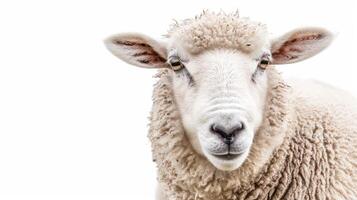Close-up of sheep with curly wool on white background. photo