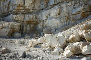 A vast quarry with rugged rock formations photo