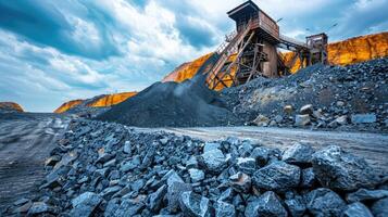 Machinery and infrastructure are visible, showcasing the industrial activity and scale of the coal mining operation. photo