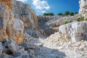 A vast quarry with rugged rock formations photo