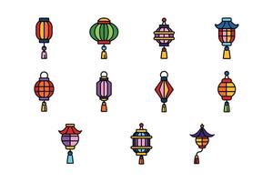 isolate chinese lantern flat icon set vector
