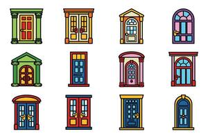 isolate front door flat icon set vector