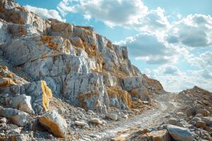 A vast quarry with rugged rock formations photo