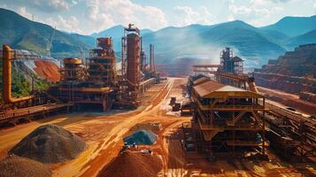 Machinery and infrastructure are visible, showcasing the industrial activity and scale of the coal mining operation. photo