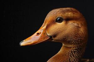 Close-up portrait of a duck with dark background photo