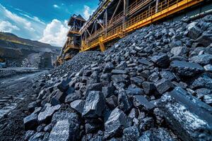 Machinery and infrastructure are visible, showcasing the industrial activity and scale of the coal mining operation. photo