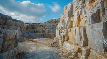 A vast quarry with rugged rock formations photo
