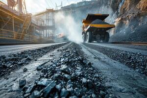 Machinery and infrastructure are visible, showcasing the industrial activity and scale of the coal mining operation. photo
