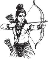 Line art coloring page line drawing lord rama with a bow and arrow, vector