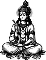 Sketch hand drawn single line drawing Lord Krishna vector