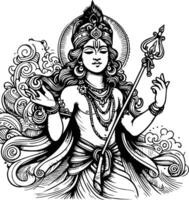 Sketch hand drawn single line drawing Lord Krishna vector