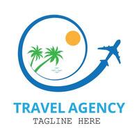 plane with palms tree icon logo of travel and travel agency vector