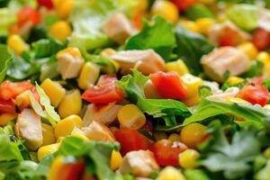 Nutritious salad with chicken and colorful veggies photo