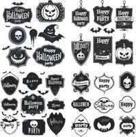 Halloween Party Ideas Set, Vintage Patterns, Badges, Seals, Patches with design elements vector