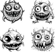Fanged Monster Head Illustration, Creepy Creature Design with Sharp Fangs for Halloween and Horror-themed Projects vector