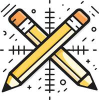 Intersection of Pencil and Ruler, Simple Line Art Icon Design in Minimalist Style on White Background, Ideal for Educational and Design Concepts vector