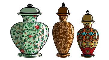 Javanese urn with batik motif vector
