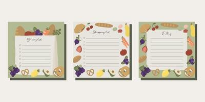 Grocery Shopping list printable template memo note format. Planner page. Lined and check box paper sheet isolated. Stationery for organization planner vector