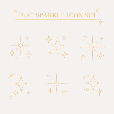 Cute flat simple minimal line illustration set of sparkle twinkle star icon elements. Manga cartoon style. For scrapbooking, graphic, social media, decoration