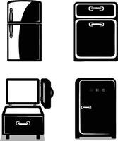 Set of 4 Simple Refrigerator Icons, Open and Close, Black on White Background vector