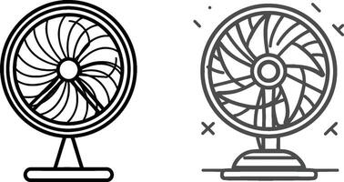 Flat Design Electric Fan Icon, Simple Line Drawing with Black Lines on White Background vector