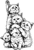 Wall Sticker, Graphic Black and White Sketch of Three Cute Kittens on White Background, Digital Graphics vector