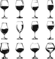 Set of Glasses Drawn in Grunge Style, Isolated on White Background vector