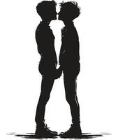 Diverse LGBT Couple Silhouettes Embracing Love and Partnership, Isolated on White Background vector