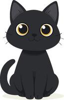 Funny Cartoon Cat Character in Black on White Background vector