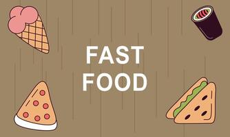 fast foods on wooden background vector