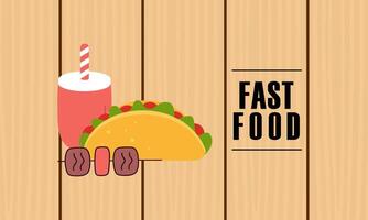 fast foods on wooden background vector