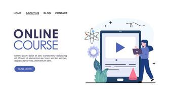 Online course or elearning concept landing page template vector