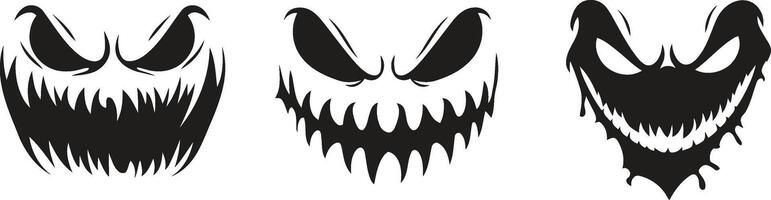 Halloween Monster Face on Black Background, Skeleton with Sharp Teeth vector