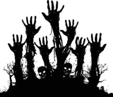 Zombie Hands Silhouette Illustration Set, Creepy Zombie Limbs Emerging from Graveyard Ground vector