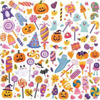 Seamless Halloween Pattern with Candy Elements on Dark Background vector