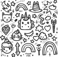 Line art cartoon set of objects and symbols. Perfect for notebook, blog design, vector