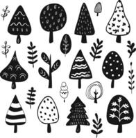 Christmas Simple Form Forest Spruce Cone Trees Set, One Line Nature Season Doodle Coloring Book Black and White Drawing, Pattern Branches Decorations Print Design vector
