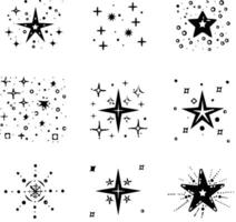 A set of shining and glowing stars, sparkle star icons, and stars with festive decoration particles create an abstract staright effect. vector