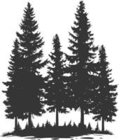 Forest Trees Silhouette Background, Stencil of Pine, Fir, Cypress. Christmas Tree Drawing. Winter Spruces Landscape Border Banner Design. Wooden Decor Element for Happy New Year, Isolated on White vector