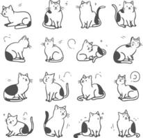 Doodle sketch line art animal cats characters hand drawn isolated set. Modern simple line outline style. Cartoon graphic design element illustration vector