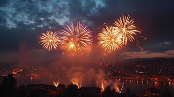 Fireworks in night sky. photo